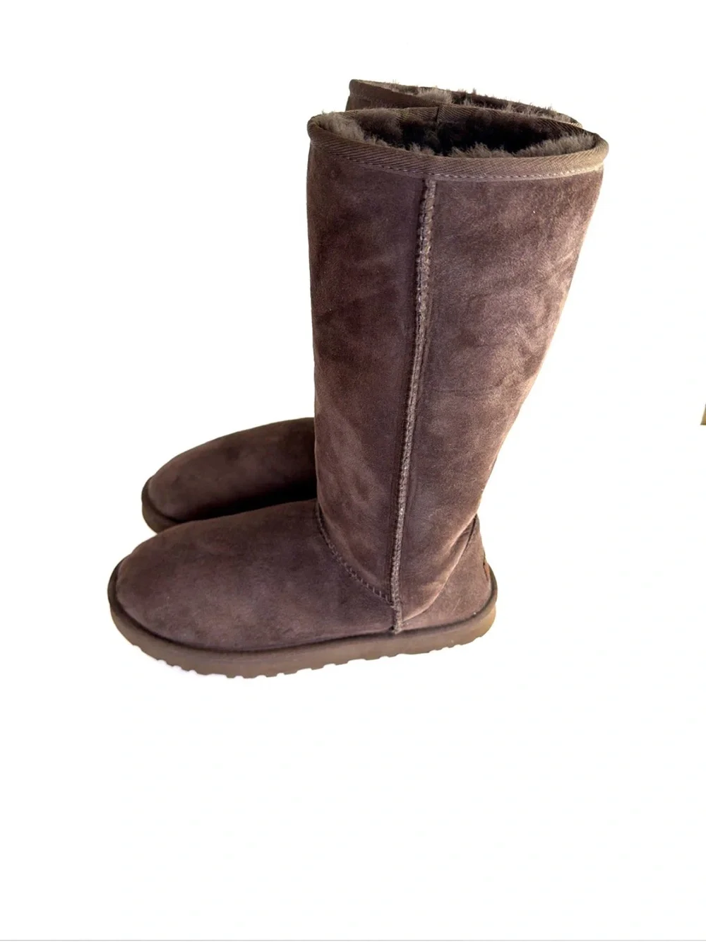 UGG 5815 Classic Tall Chocolate Brown Suede Boots Women Size 7 Sheepskin Lined